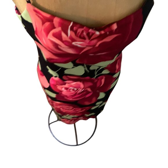 VTG Dress Y2K High-Low MIDI Spaghetti Strap Black Red Floral Sz M Goth Grunge - Picture 3 of 16